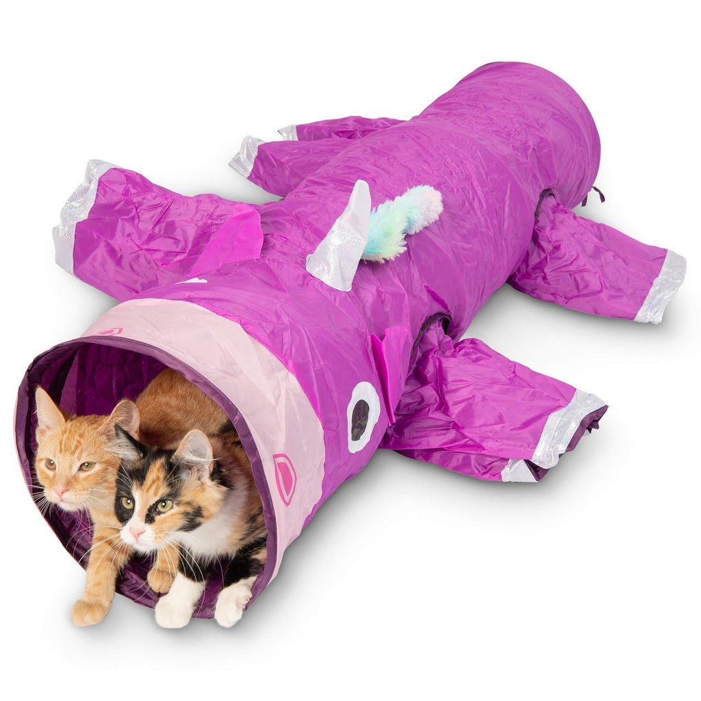 [Australia] - Pet Craft Supply Magic Mewnicorn Multi Cat Tunnel Boredom Relief Toys with Crinkle Feather String for Cats, Rabbits, Kittens, and Dogs for Hiding Hunting and Resting 