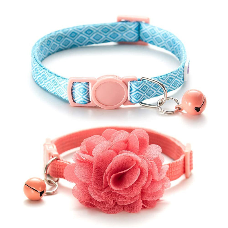 Bluerise 2Pcs Kitten Collars with Flower Breakaway Cat Collars with Bell Adjustable Strap Kitten Collars for Girls Safety Buckle Cat Collars Red - PawsPlanet Australia