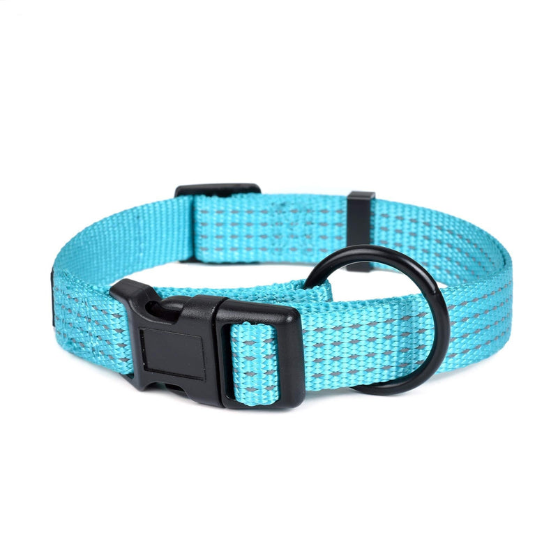 [Australia] - Mile High Life Night Reflective Four Stripes Pull D-Ring ID Tags Hanger Nylon Dog Collar (4 Sizes 4 Colors) X-Small Neck 9"-13" -20 lb Turquoise Green 