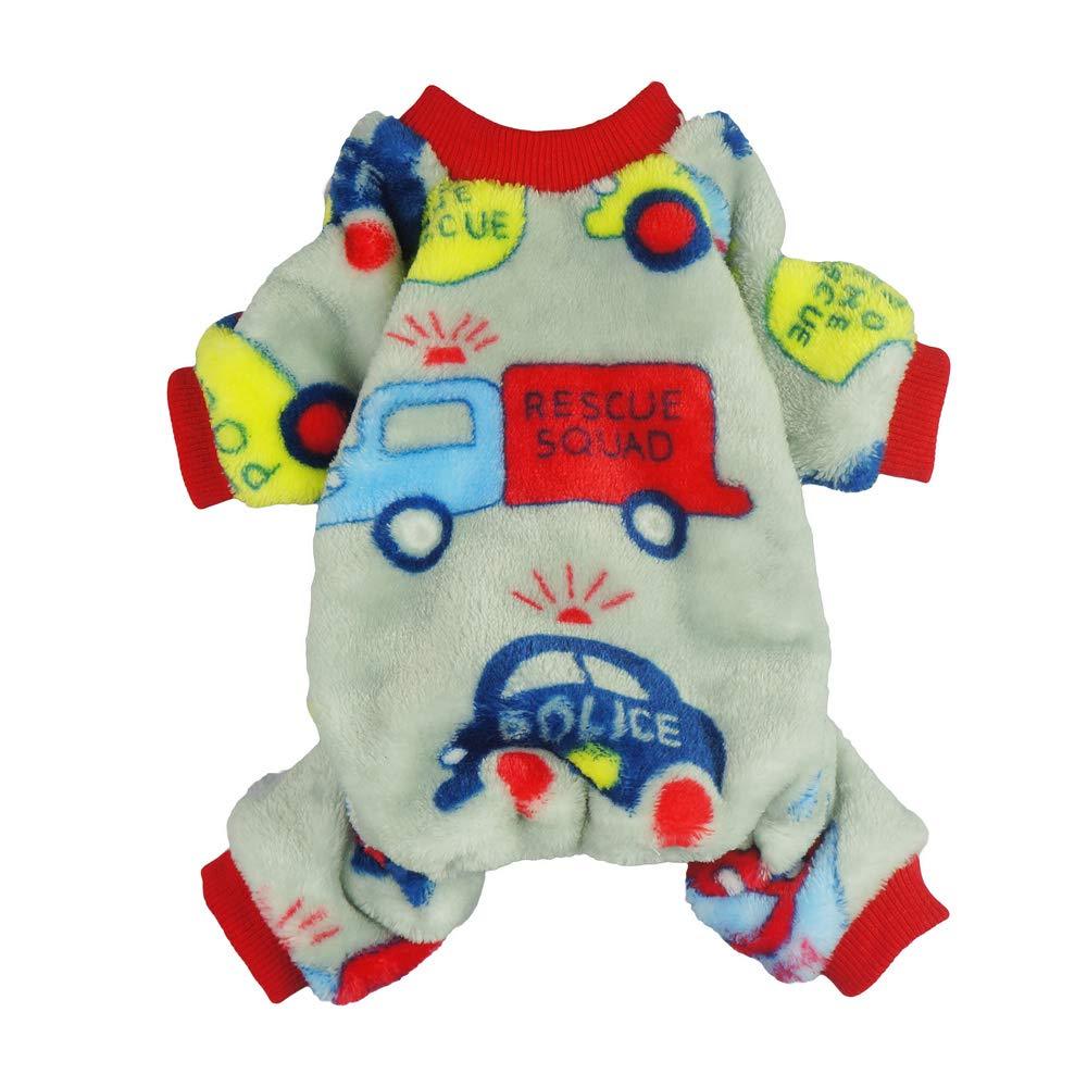 [Australia] - Fitwarm Cars Pet Clothes Dog Pajamas Coat Cat PJS Jumpsuit Soft Velvet S 