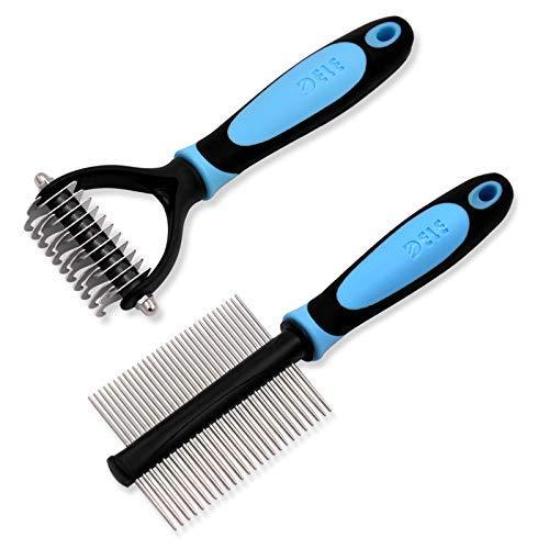 [Australia] - SHD 2 Pack Pet Grooming Tool with Double Sided Dematting Rake Brush and Deshedding Comb for Medium, Longhaired Curl Dog or Cat 