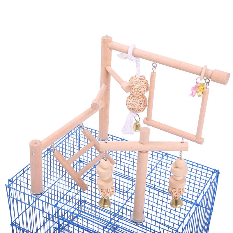 QBLEEV Bird Cage Play Stand Toy Set-Birdcage Wood Stands Hanging Chew Toys Ladder Swing Parrot Perch Play Gym Playground Accessories Activity Center for Conure, Parakeets, Budgie, Cockatiels,Lovebirds - PawsPlanet Australia
