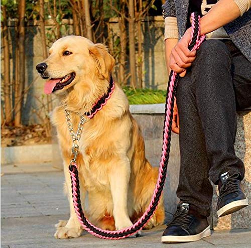 [Australia] - Manco Luella Heavy Duty Dog Leash Collar Set, Adjustable Martingale Braided Loop Slip Strong Metal Pull Clip Anti-Twist Pet Walking Training Lead Solid Hand Crafted Rope for Medium Large Dog M pink_black 