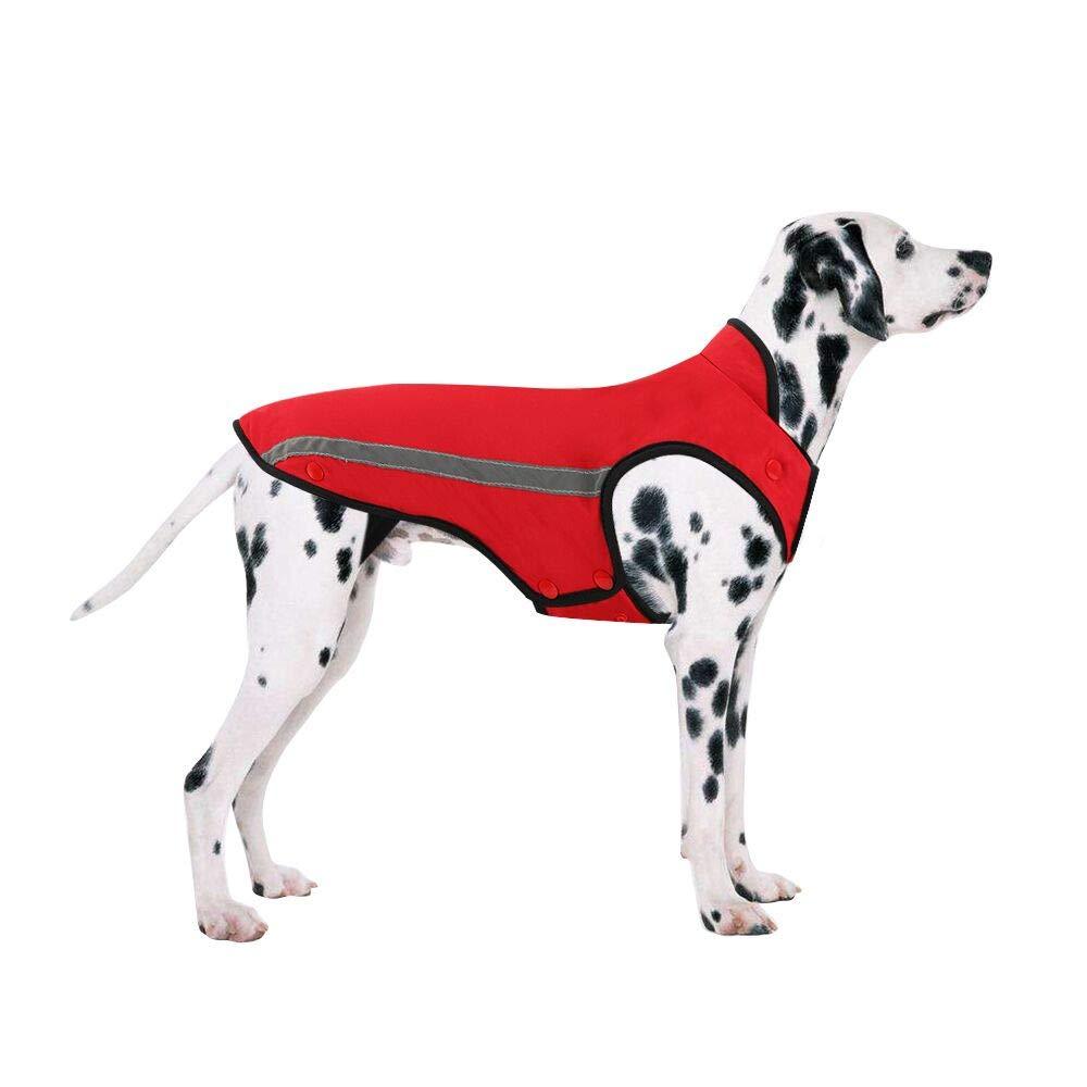 [Australia] - SlowTon Dog Jacket, Winter Dog Coat Waterproof Windproof Warm Adjustable Pet Vest Reflective Snowsuit Detachable Flannel Lined Jackets Cold Weather Clothes for Small Medium Large Dogs L(Chest:24-27.7", Neck:22-23.2", Back:22.4") Red 