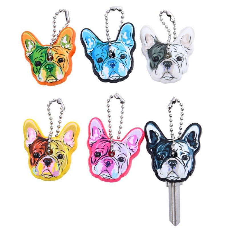 [Australia] - Stock Show 6Pcs/Pack Cute French Bulldog Shape Silicone Key Cover PVC Rubber Lovely Key Cap Keychain Key Holder Key Ring Women Bag Phone Charm Accessory Dog Lover Friends Kids Gift, Assorted Color 