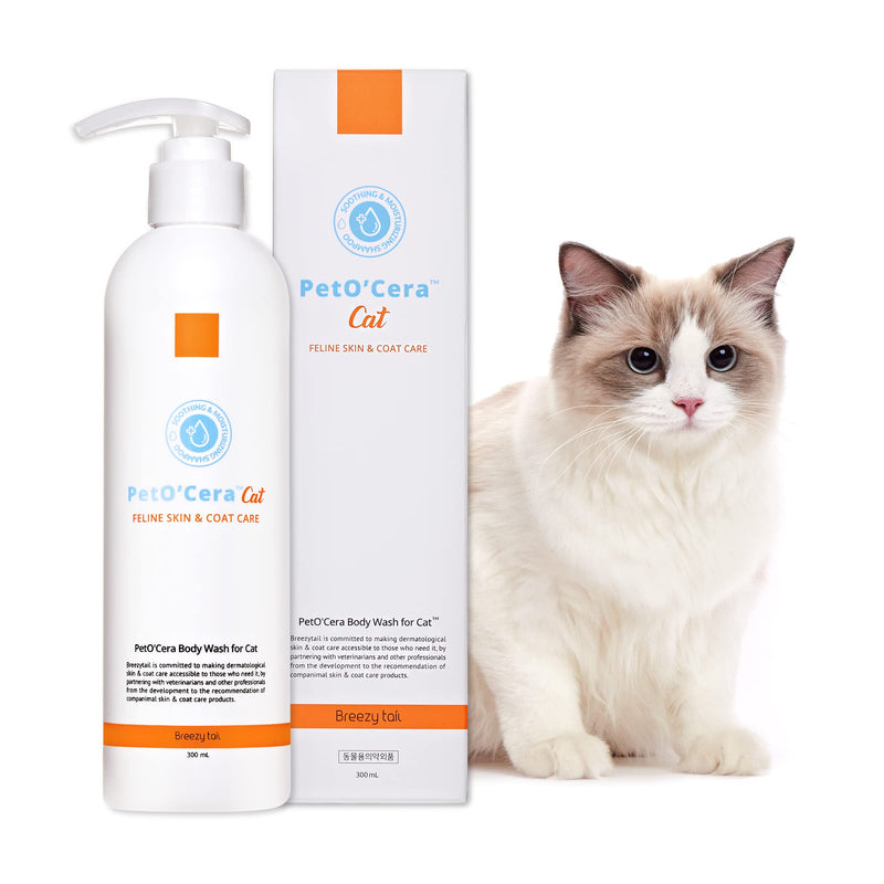 Breezytail PetO’Cera Cat Shampoo | Hypoallergenic Feline Skin & Coat Care Body Wash| Itch Relief, Moisturizing & Rejuvenating| Veterinarian Approved and Formulated Shampoo for Cats | 10.1oz - PawsPlanet Australia