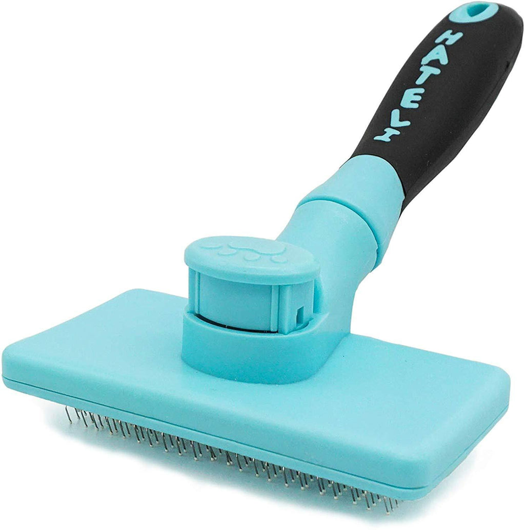 [Australia] - HATELI Pet Self Cleaning Slicker Brush for Cat & Dog Grooming Brushes for Shedding，Automatic Deshedding Tool for Shedding Long and Short Fur Blue 