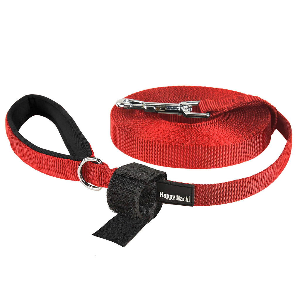 [Australia] - Pettom Training Dog Leash Obedience Recall Training Agility Padded Lead Pet Traction Rope Extra Long Line Great for Puppy Teaching Camping Backyard Beach Play L 30Ft Red Padded Handle 