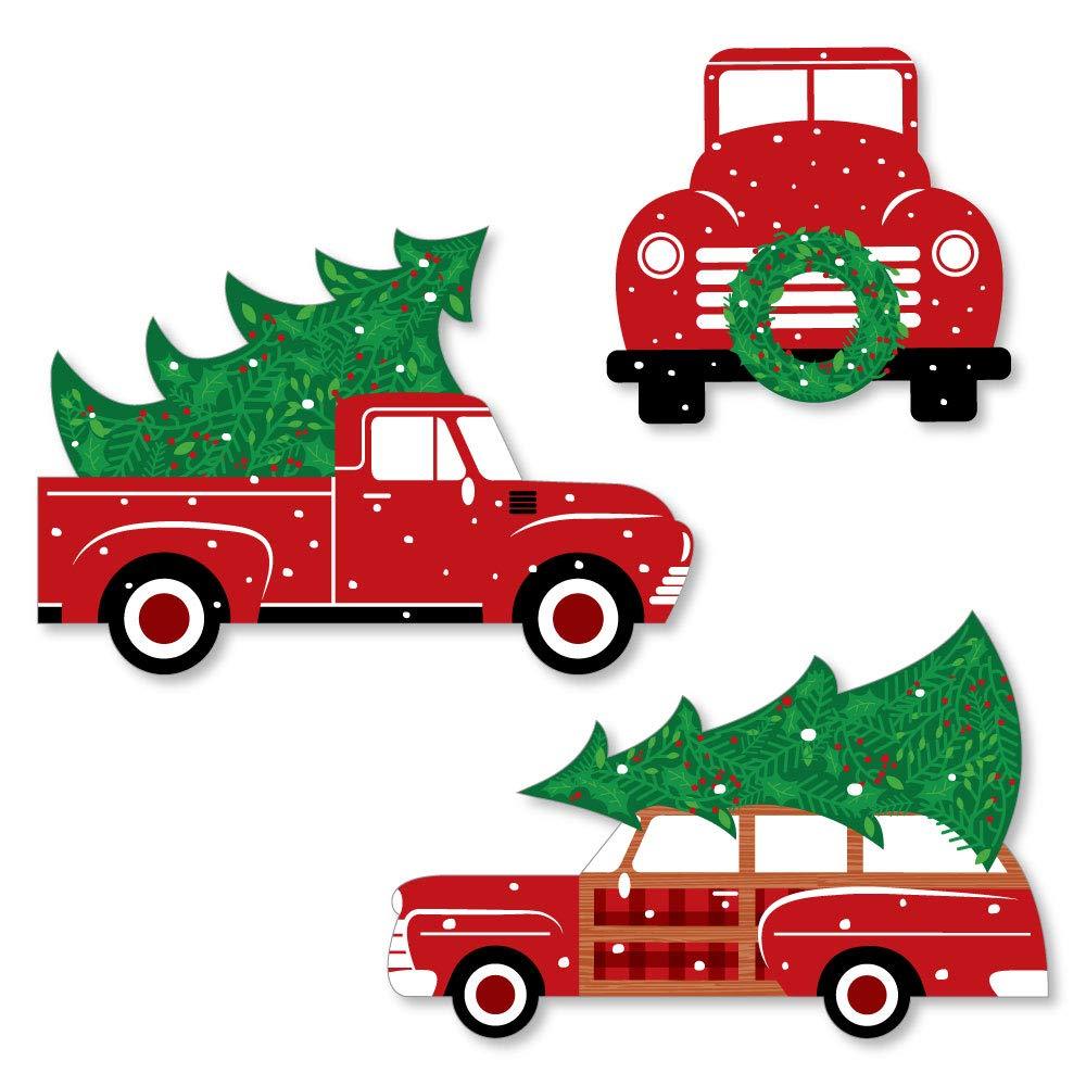 Big Dot of Happiness Merry Little Christmas Tree - Shaped Red Truck and Car Christmas Party Cut-Outs - 24 Count - PawsPlanet Australia