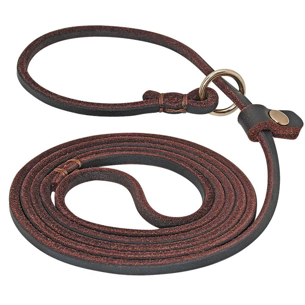 [Australia] - Beirui Slip Lead Dog Leash 4FT/5FT Brown Leather Dog Leashes - No Pull Adjustable Collars with Training Leashes Professional Leads for Small Dogs Walking Chihuahua,Yorkshire,Teddy 4FT Leash Length 