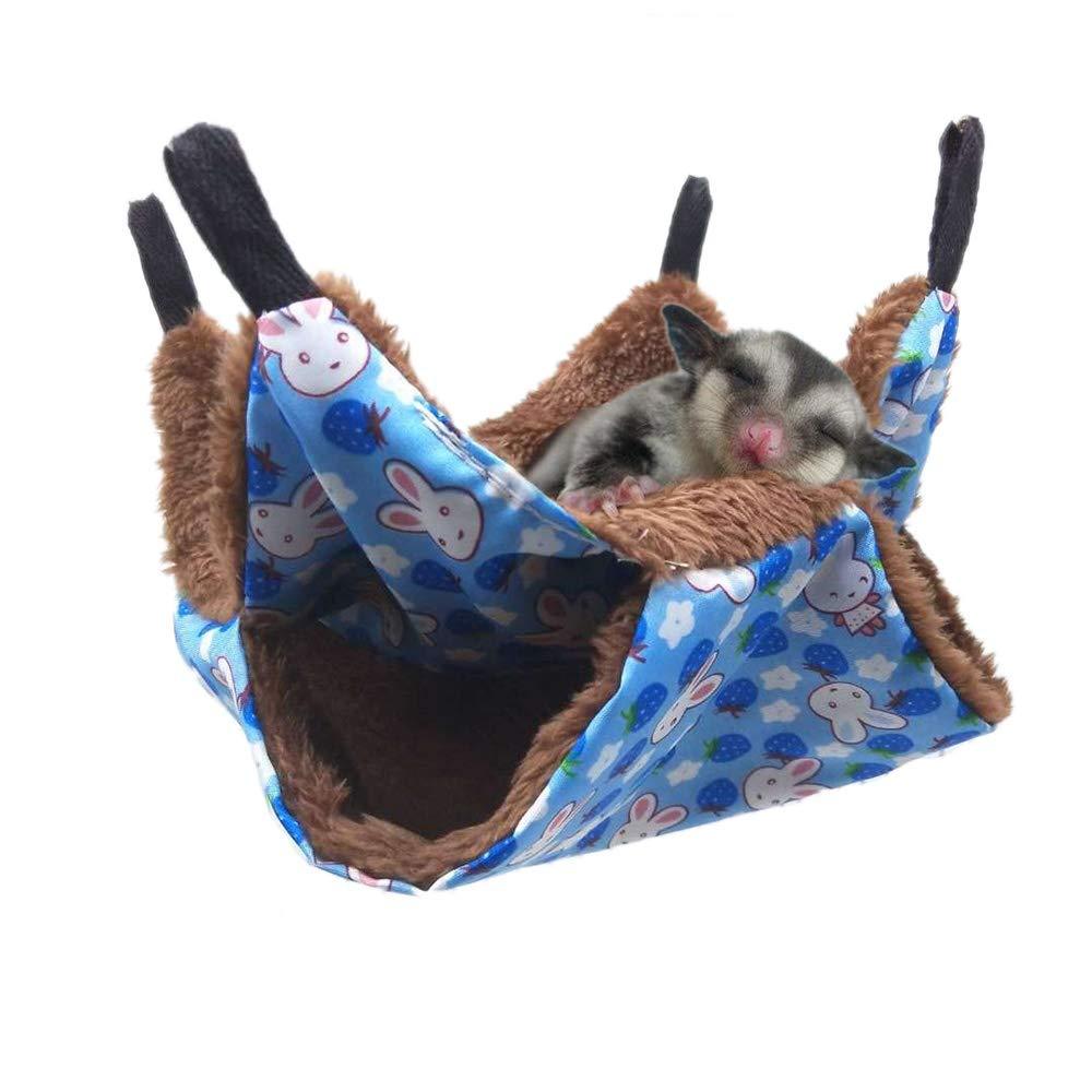 Oncpcare Pet Cage Hammock, Bunkbed Sugar Glider Hammock, Guinea Pig Cage Accessories Bedding, Warm Hammock for Small Animal Parrot Sugar Glider Ferret Squirrel Hamster Rat Playing Sleeping S Blue - PawsPlanet Australia