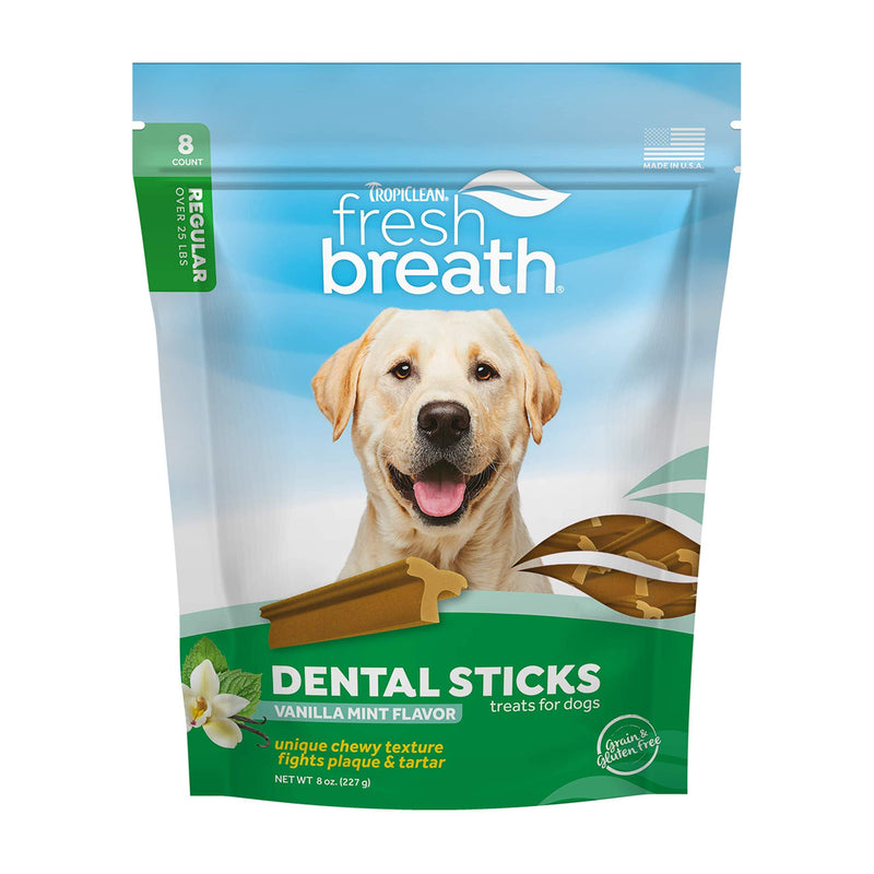 Fresh Breath by TropiClean Dental Sticks for Large Dogs (25+ Pounds), 8ct, 8oz - Made in USA - Removes Plaque & Tartar Large Dog - PawsPlanet Australia