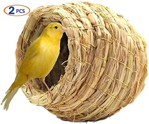 [Australia] - Birdcage Straw Simulation Birdhouse 100% Natural Fiber - Cozy Resting Breeding Place For Birds - Provides Shelter From Cold Weather - Bird Hideaway From Predators - Ideal For Finch & Canary 2PCS 
