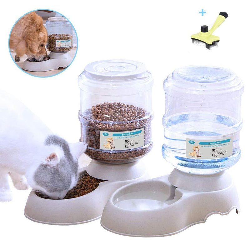 [Australia] - XIAPIA Automatic Cat Food Feeder and Water Dispenser in Set with Slicker Brush Gift for Small Medium Dog Pets Puppy Kitten,Big Capacity 1 Gallon x 2,FDA Certificated 