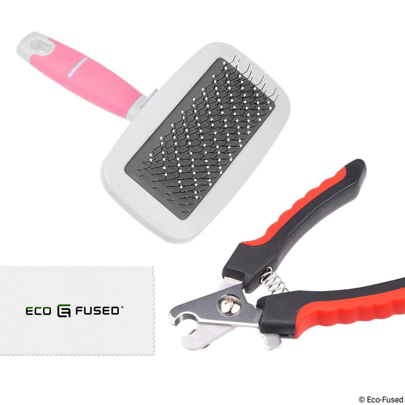 [Australia] - Eco-Fused Slicker Brush and Nail Clippers for Dogs, Cats and Other Pets - Essential Animal Grooming/Claw Care Tools - Ideal Trimmers to Clip Thick Nails Pet Brush + Clipper Bundle 