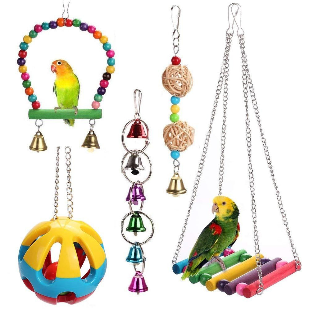 [Australia] - HAPPYTOY Bird Parrot Toys Play Set for Bird Cage, Colorful Chewing Hanging Swing Toy Bells, Ladder Swing for Small Parrots, Macaws, Parakeets, Conures, Cockatiels, Love Birds Bird Swing Set3 