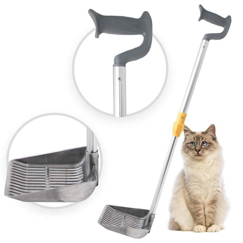 iPrimio Scoop Monster Cat Litter Stand Up Scooper - Adjustable Length Handle - Super Large Shovel - Makes Fast Sifting Silver - PawsPlanet Australia