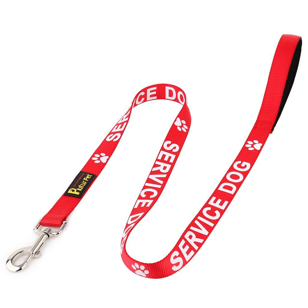 [Australia] - PLUTUS PET Service Dog Leash with Soft Neoprene Padded Handle,Printed in Large Letters on Both Sides,4ft Long,Two Colors,Three Sizes M:1" Wide Red 