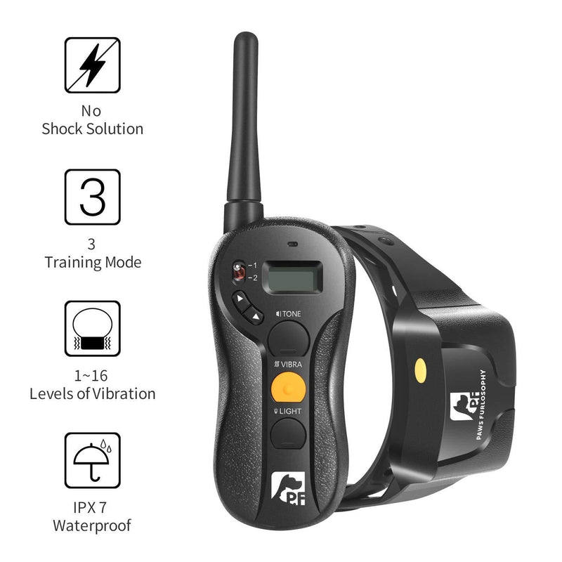 [Australia] - Paws Furlosophy No Shock Dog Collar - Dog Training Collar with Remote,650 Yard Remote Control Dog E Collar with Buzzing,for 16 Levels of Vibration,100% Waterproof,Suitable for Dog Within 22~100 lbs 