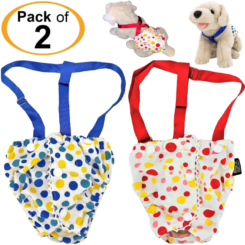 [Australia] - FunnyDogClothes Female Dog Diaper with Suspenders Reusable Washable for Small Dog Breeds Medium: Waist 13" - 16" PACK of 2 Colors 