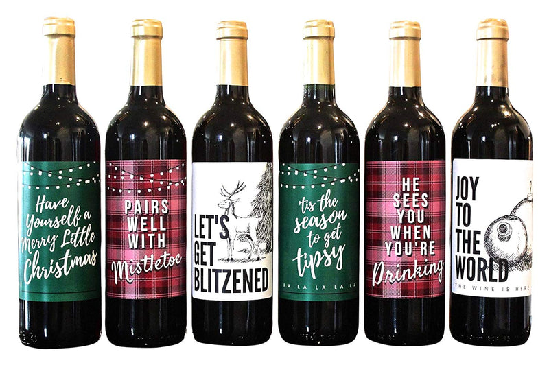 Wine Bottle Labels for Christmas Party Decorations and Favors - Perfect for Holiday Party and Gifts for Teachers, Family, and Friends, Plaid Designs, Set of 6 - PawsPlanet Australia