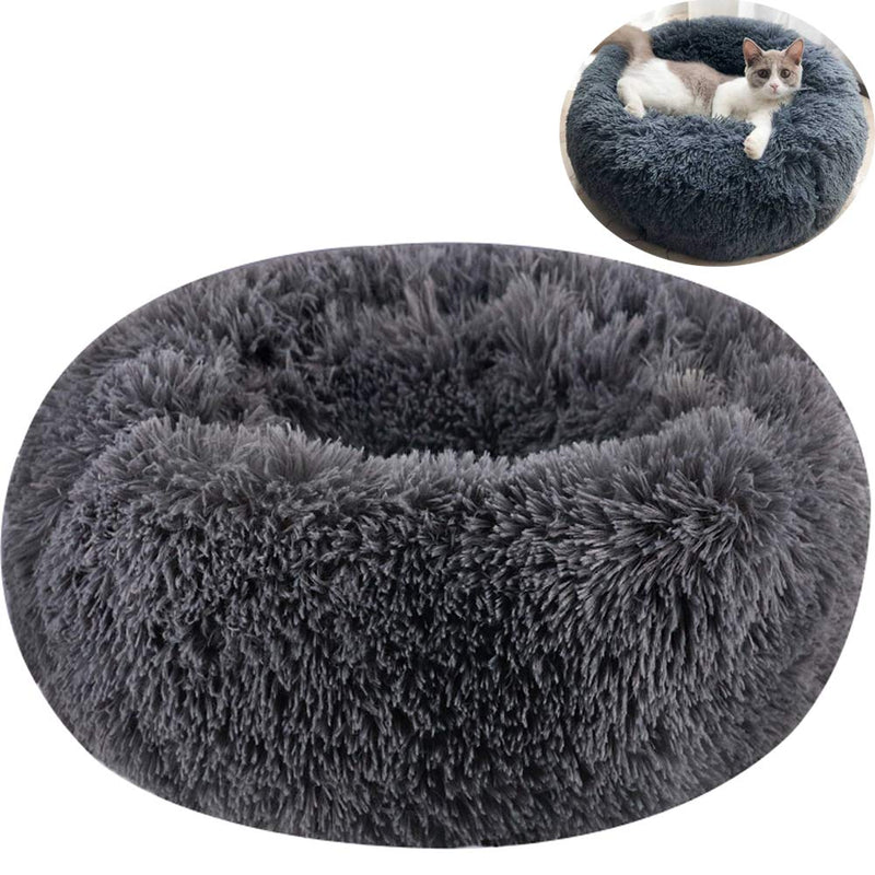 [Australia] - TINTON LIFE Luxury Faux Fur Pet Bed for Cats Small Dogs Round Donut Cuddler Oval Plush Cozy Self-Warming Cat Bed for Improved Sleep S 19.7x19.7x7.1" Dark grey 