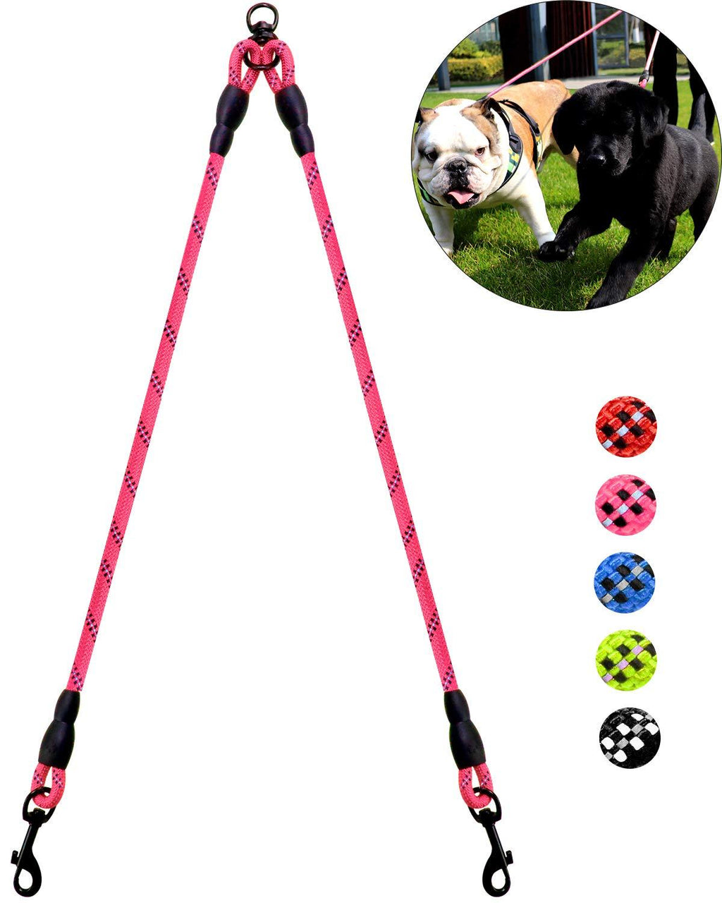 [Australia] - Taglory Double Dog Leash Coupler, Reflective Dual Leash 360°Tangle Free Soft Handle for Large Medium Small Dogs 30 Inches Pink 