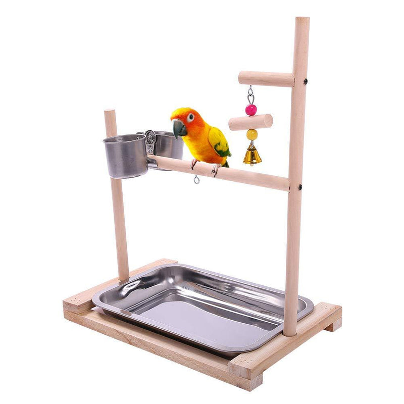 [Australia] - QBLEEV Bird Stand Parrot Perch Wooden Birds Play Stand Table Top Playstands Playground with Feeder Dishes Water Food Bowl for Samll Conures Parakeet Lovebirds 