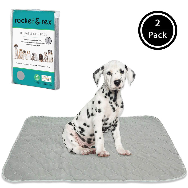 [Australia] - rocket & rex Washable Dog Pee Pads. Dog Training Pads, Waterproof, Reusable Dog Pee Pads. Leak-Proof, Absorbent Puppy Pee Pads. Whelping, Travel Pads, Dog Bowl Mat Grey (2-pack) 22 x 22" 