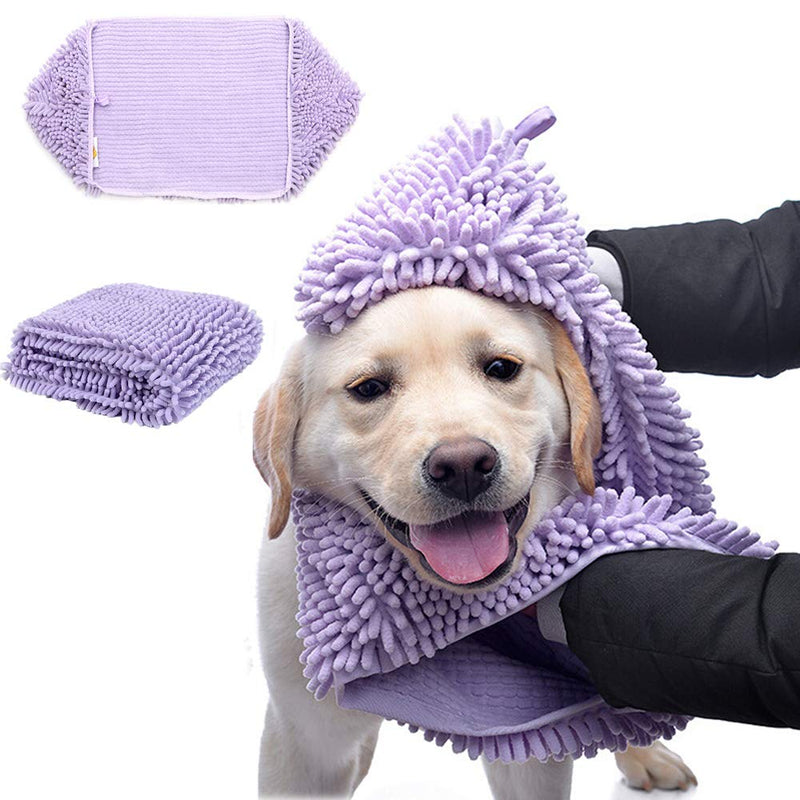 [Australia] - kathson Dog Bath Dry Towel with Hand Pockets, Quick Dry Ultra Absorbent Microfiber Chenille Super Shammy,Durable, Machine Washable Designed for Indoor and Outdoor Use 