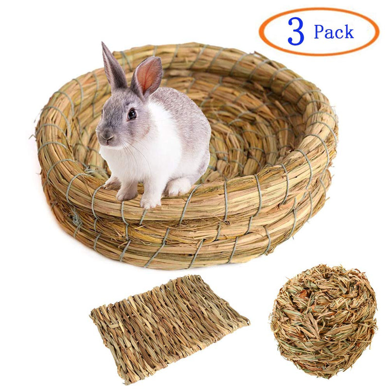 [Australia] - Tfwadmx Rabbit Grass Bed, Small Animal Chew Toys Woven Grass Ball Hay Mat for Bunny/Hamster/Chinchillas/Guinea Pigs/Ferret/Small Pets 