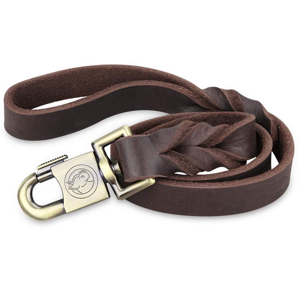[Australia] - Oxyplay Durable Leather Pet Trainning Leads Rope for Medium Dogs or Large Dogs 1 Inch Wide and 3 ft Long Beautiful Braided Handmade Brown Leather Dog Leash 