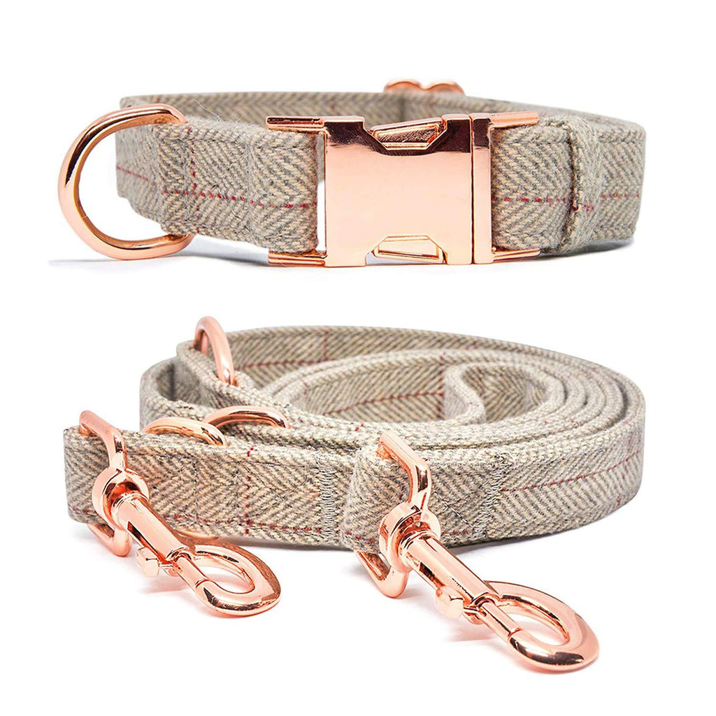 [Australia] - KUYOUGOU Heavy Duty Dog Collar and Leash (6.6'), Stylish Design with Rose Gold Set, 3 Adjustable Lengths, for Small to Large Dogs L ( 15.7''-24'' ) Beige 