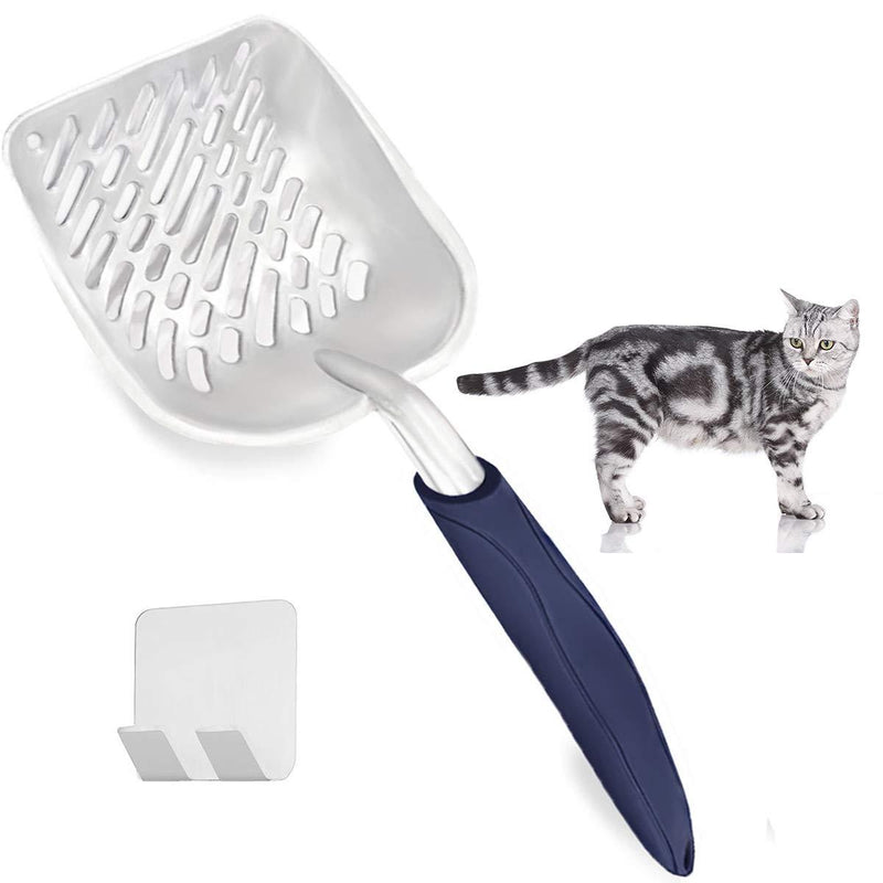 [Australia] - Litter Scoop,Cat Litter Scoope, Kitty Litter Scooper Large Metal with Holder Long Handle Small Holes Aluminum Deep Shovel Non-Stick Cat Accessories Supplies Box Blue 