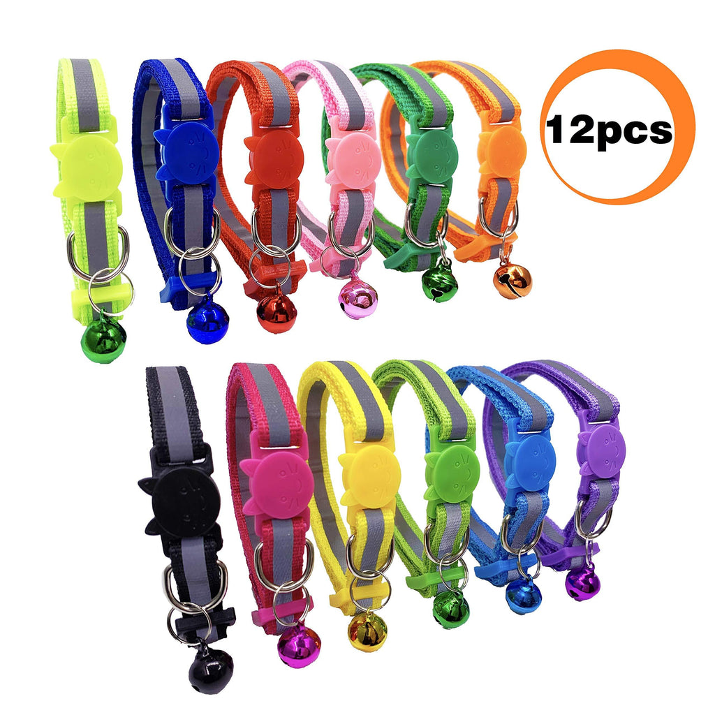 [Australia] - PACCOMFET 12 Pcs Breakaway Cat Collar Nylon Reflective Cat Collar with Bell, Multicolor, Safe and Durable 