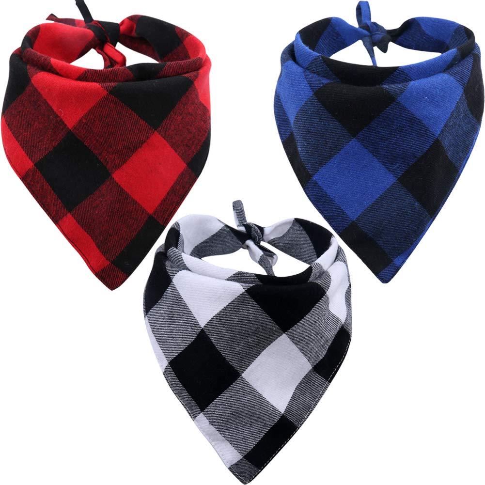 [Australia] - KZHAREEN 3 Pack Dog Bandana Plaid Reversible Triangle Bibs Scarf Accessories for Dogs Cats Pets Small 