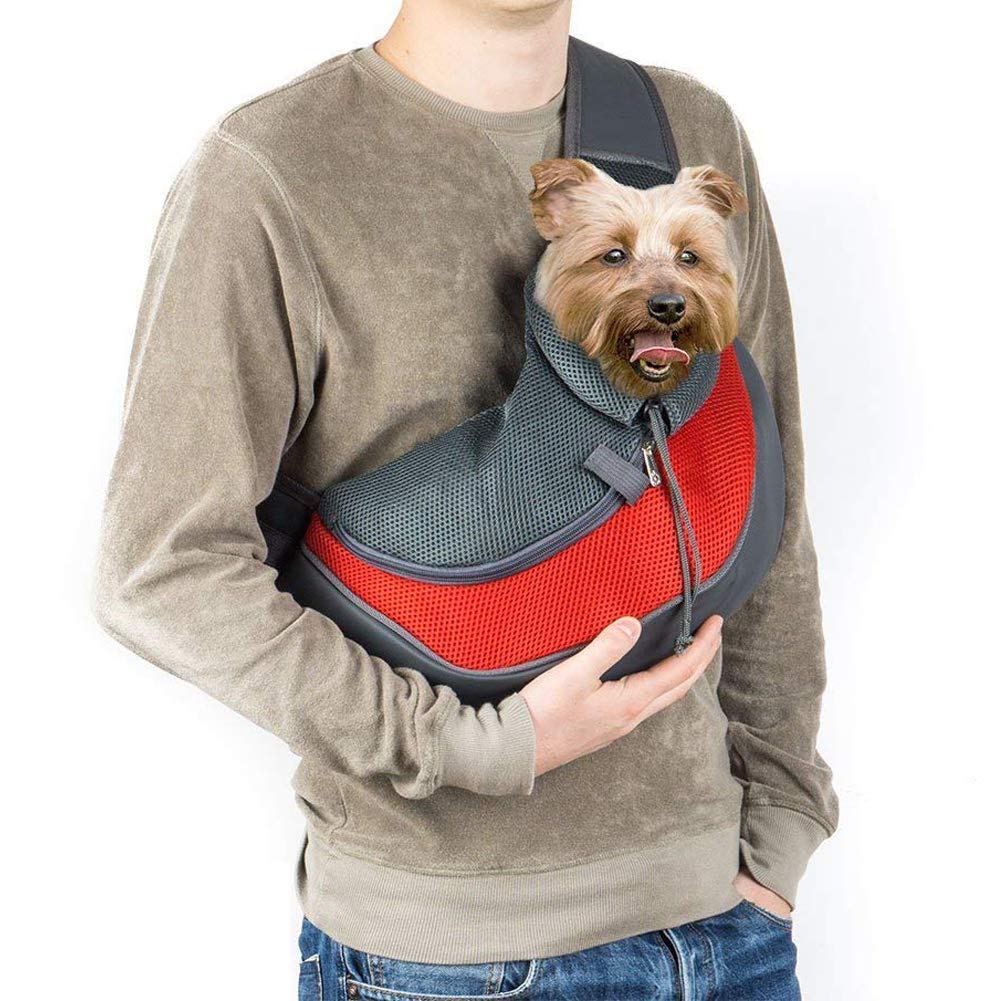 [Australia] - JANKS Pet Sling Carrier, Small Dog Cat Carrier Sling Hands-Free Pet Puppy Outdoor Travel Bag Tote Reversible Comfortable Machine Washable Adjustable Pouch Single Shoulder Carry for Pets Below 6lb 01 Red 