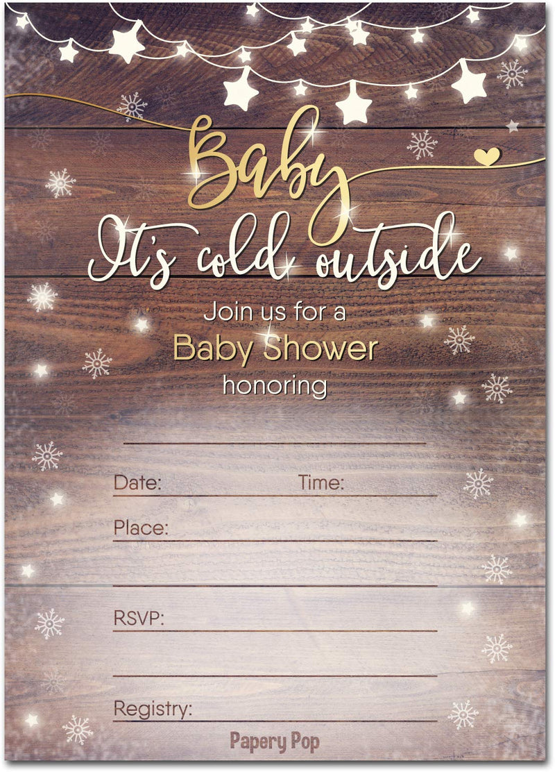 30 Baby Shower Invitations for Boy or Girl with Envelopes (30 Pack) - Baby It's Cold Outside - Gender Neutral - Fits Perfectly with Rustic Wooden Baby Shower Decorations and Supplies - PawsPlanet Australia