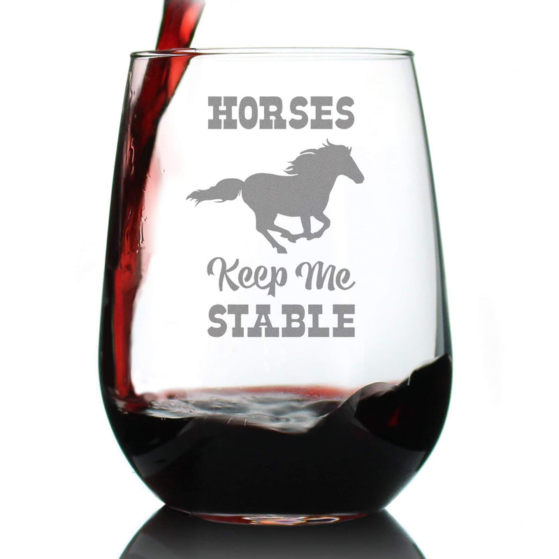 Horses Keep Me Stable – Cute Funny Stemless Wine Glass, Large 17 Ounces, Etched Sayings, Gift Box - PawsPlanet Australia