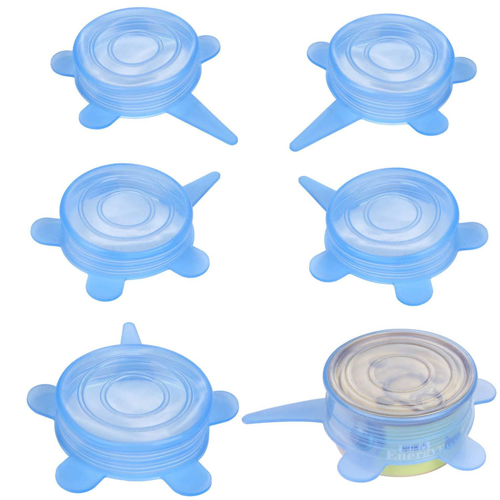 [Australia] - SLSON 6 Pack Pet Food Can Cover Stretchable 1 Fit 3 Universal Size Silicone Can Lids for Dog and Cat Food Blue 