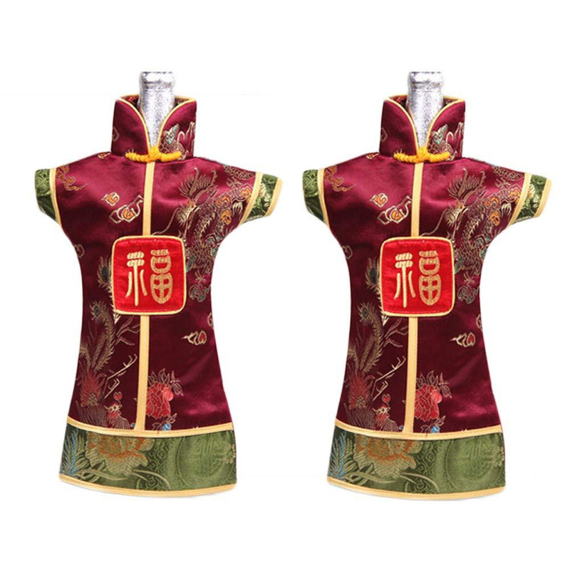 OOCC 2Pcs Chinese Brocade Dress Wine Bottle Cover China Dress Cheongsam Wine Bags Champagne Bags for Party Christmas Decorations Hotel Bar Kitchen Table Decor (Wine Red) Wine Red - PawsPlanet Australia