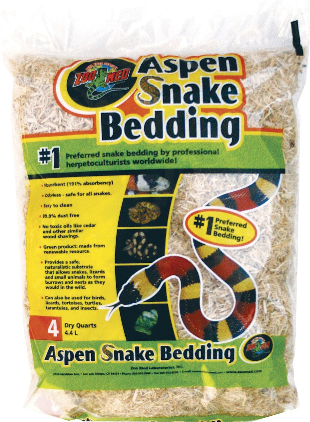 Zoo Med Laboratories Inc-Aspen Snake Bedding- Natural 4 Quart - PawsPlanet Australia