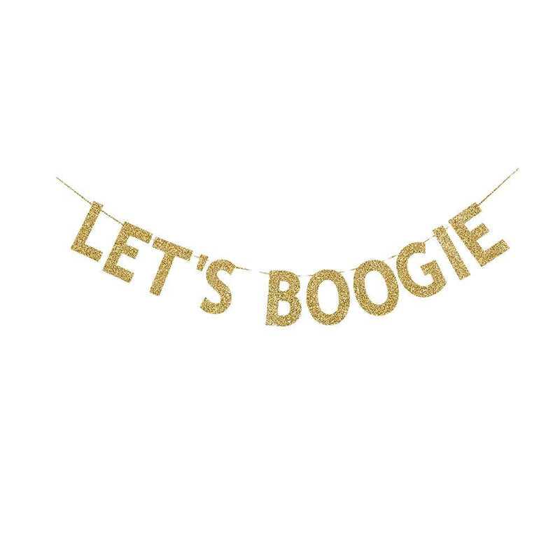 Let's Boogie Banner, Gold Gliter Shiny Paper Sign Decorations for Disco/Dance Party/New Year/Christmas/Nostalgic Party - PawsPlanet Australia