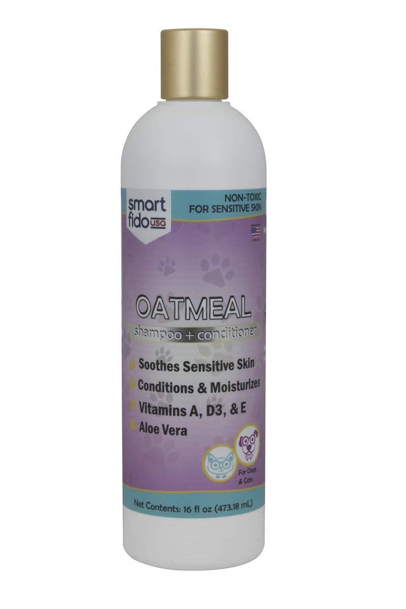 [Australia] - Soothing Oatmeal Shampoo & Conditioner for Cats & Dogs, 16 oz – Non-Toxic, Paraben, Cruelty, Alcohol Free, for Sensitive Skin with Fresh Aloe Vera & Vitamins A, D & E 