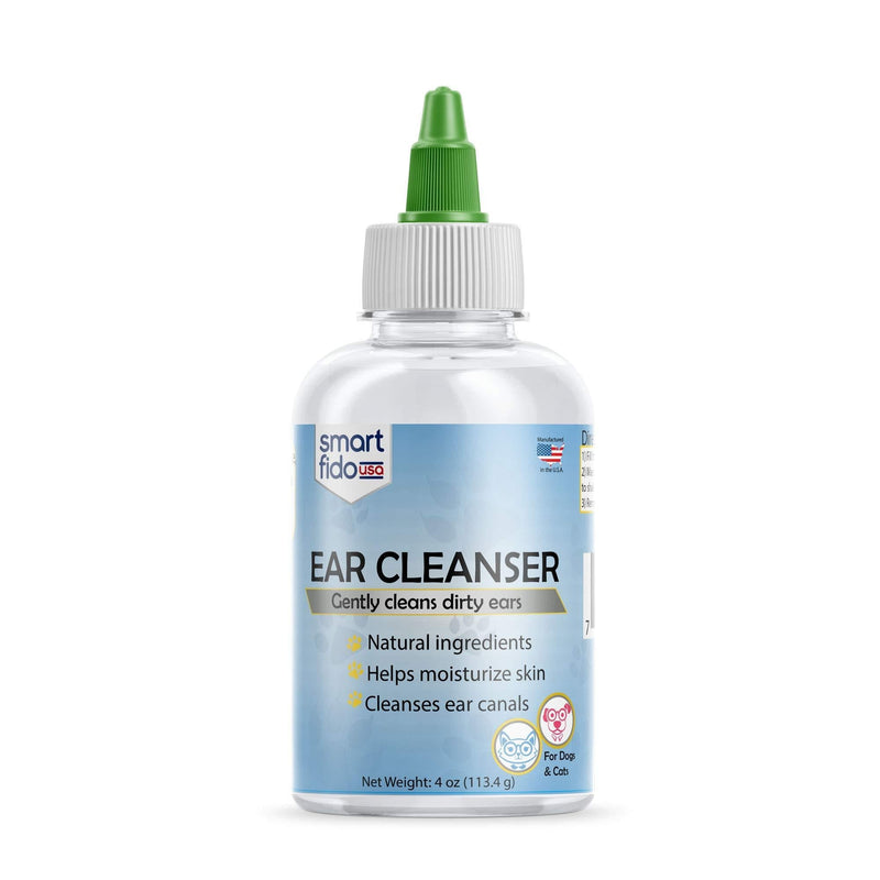 Smart Fido Ear Cleanser for Cats and Dogs 4 oz – Moisturizing Skin Will Cleaning Ear canals, with Natural Ingredients, Rosemary Oil, Manufactured in The USA, Model:95-085, 4 Ounces - PawsPlanet Australia