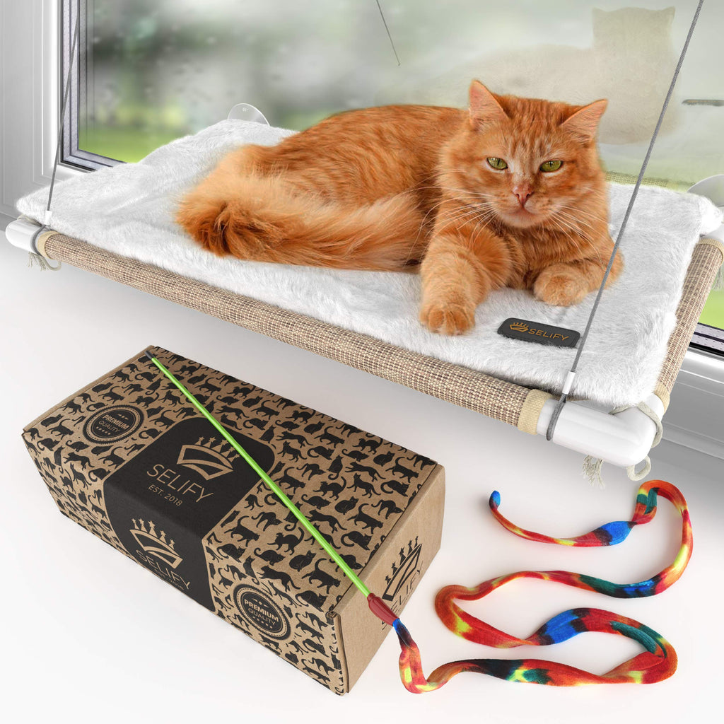 [Australia] - Cat Window Hammock - Free Fleece Blanket and Toy – Extra Large and Sturdy – Holds Two Large Cats – Easy to Assemble! 