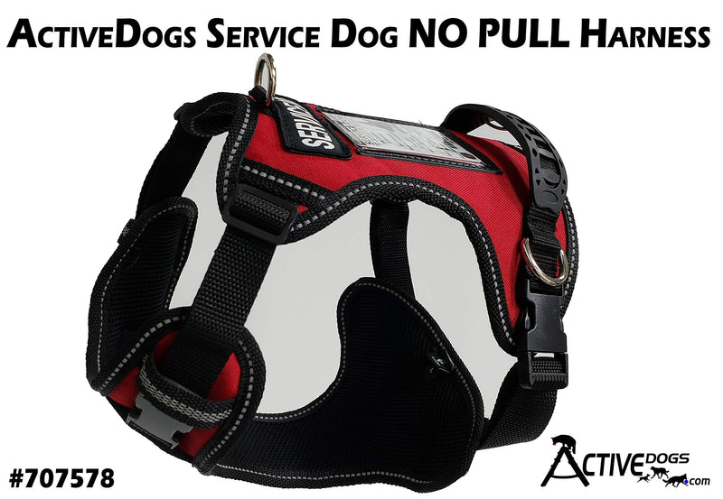 [Australia] - Activedogs No Pull Service Dog Harness - Red - Front D-Ring -Quick Release - Clear ID Pocket Window - Molded Handle for Easy Grab Med/Lg (24"-32") 