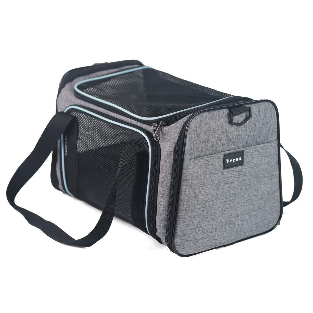 Vceoa Airline Approved Pet Carriers,Soft Sided Collapsible Pet Travel Carrier for Medium Puppy and Cats Grey - PawsPlanet Australia