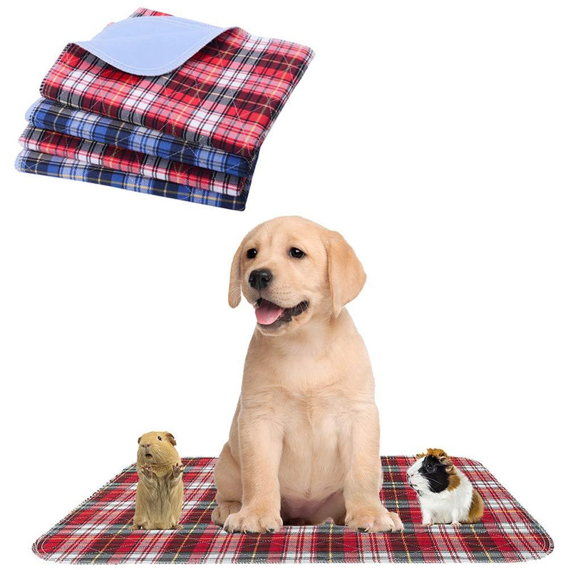 KOOLTAIL Washable Pee Pads for Dogs - Waterproof & Non-Slip Plaid Puppy Potty Training Pads, Reusable Whelping Pads, Pee Pad for Guinea Pig Cage, Dog Food Feeding Mat 18" x 24" (4 Pack) Blue & Red - PawsPlanet Australia