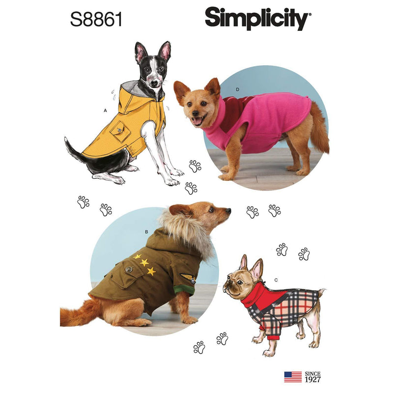 Simplicity US8861A Pattern S8861 Dog Coats, A (S-M-L) - PawsPlanet Australia